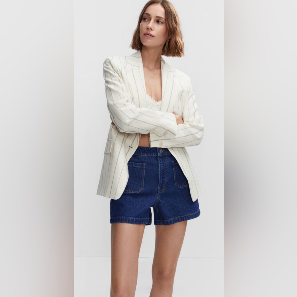 NWT Mango Clea High Waist Denim Shorts With Patch Pockets Size 14 (Europe 46)